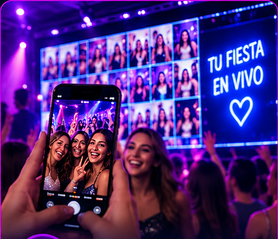 Fotos proyectadas en una pantalla gigante